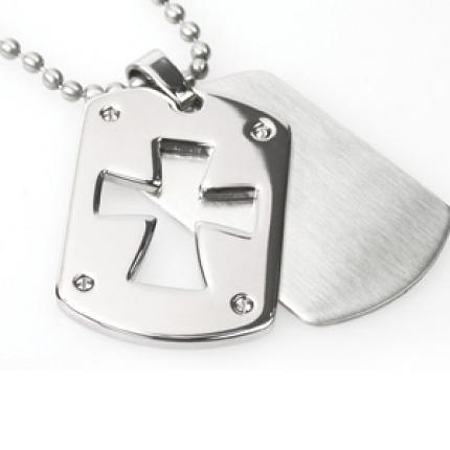 Cut-out Cross on Stainless Steel Dog tags w/chain - Click Image to Close